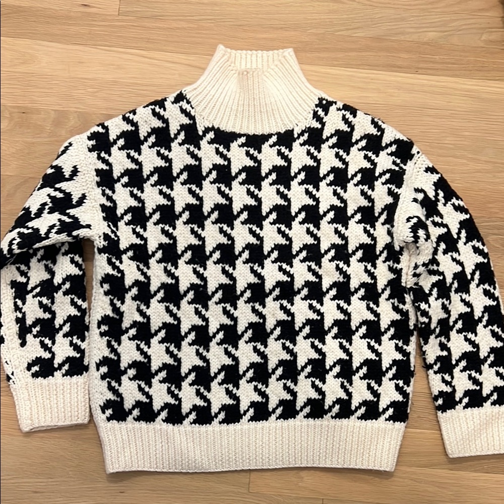 Nili Lotan Black and White Houndstooth Turtleneck Sweater